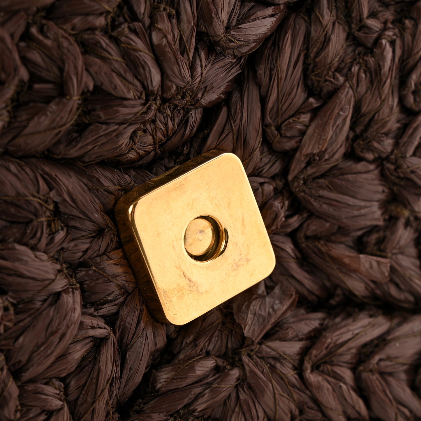 Raffia One Stud Chain Clutch Dark Brown