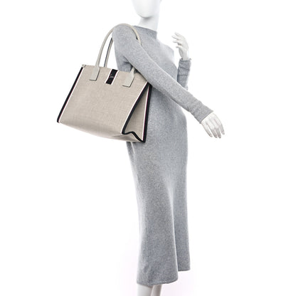 Christian Louboutin Linen Calfskin Large Nastroloubi F.A.V.L. Tote Alabatre 2 of 9