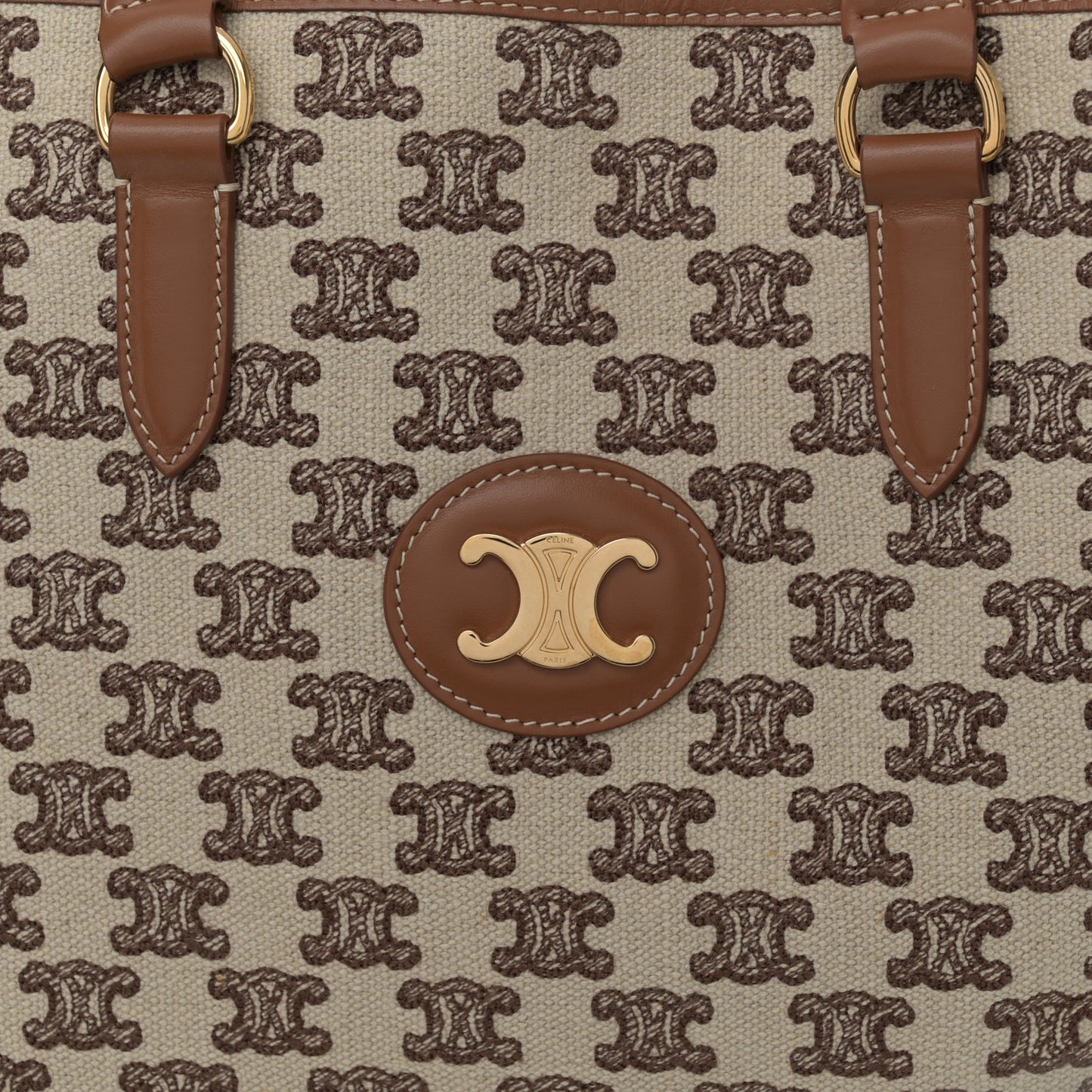 Canvas Calfskin Triomphe Embroidered Horizontal Cabas Tan