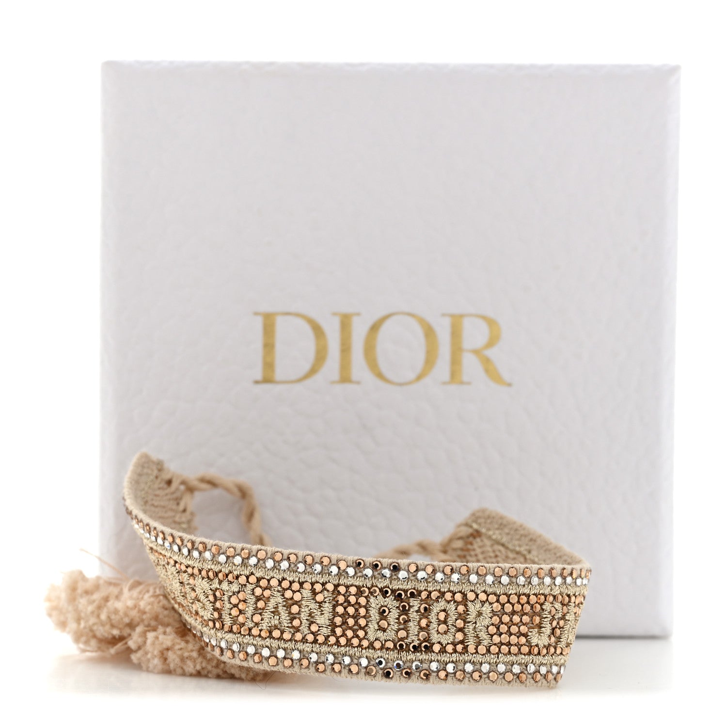 Christian Dior Woven Cotton Crystal Embroidered J'Adior Friendship Bracelet Gold 5 of 5