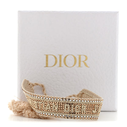 Christian Dior Woven Cotton Crystal Embroidered J'Adior Friendship Bracelet Gold 5 of 5