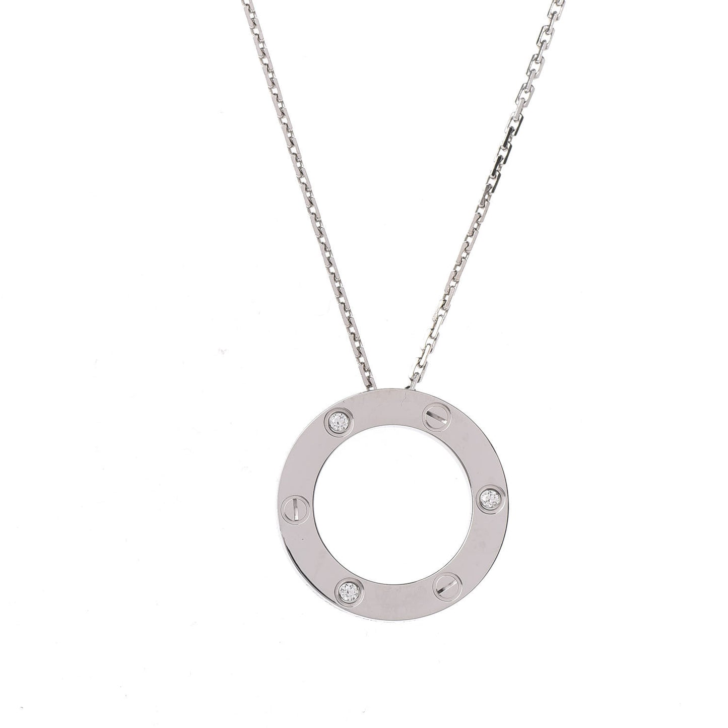 18K White Gold 3 Diamonds LOVE Pendant Necklace
