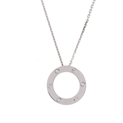 Cartier 18K White Gold 3 Diamonds LOVE Pendant Necklace 4 of 7