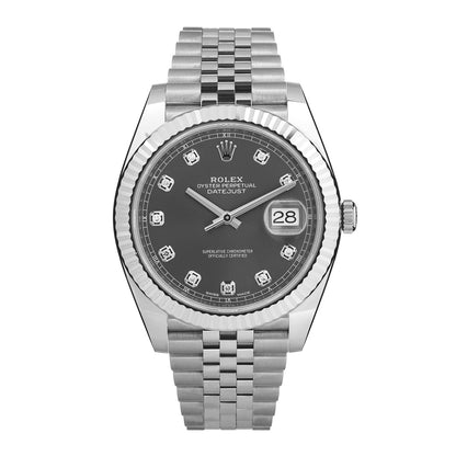 Rolex Stainless Steel 18K White Gold Diamond 41mm Oyster Perpetual Datejust Watch Dark Rhodium 126334 1 of 5