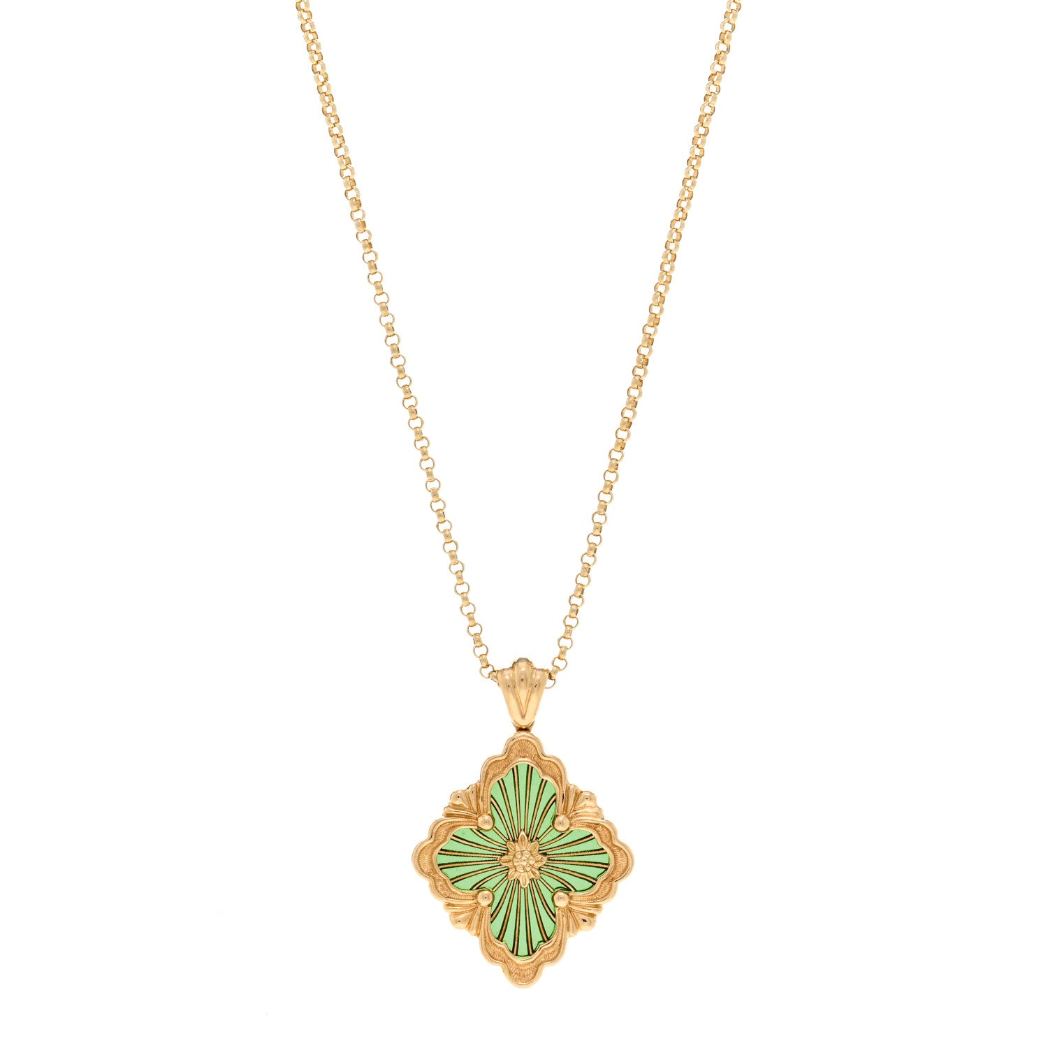 Buccellati 18K Yellow Gold Enamel Opera Tulle Pendant Necklace Green 1 of 5