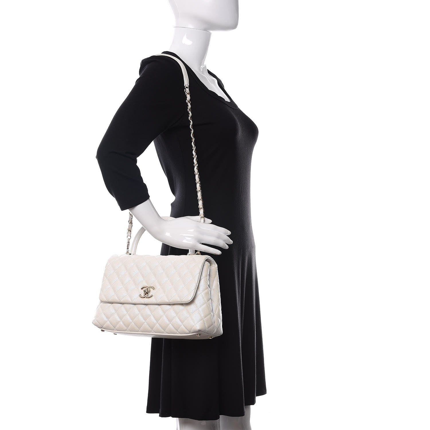 Chanel Iridescent Caviar Quilted Small Coco Handle Flap White 2 of 11