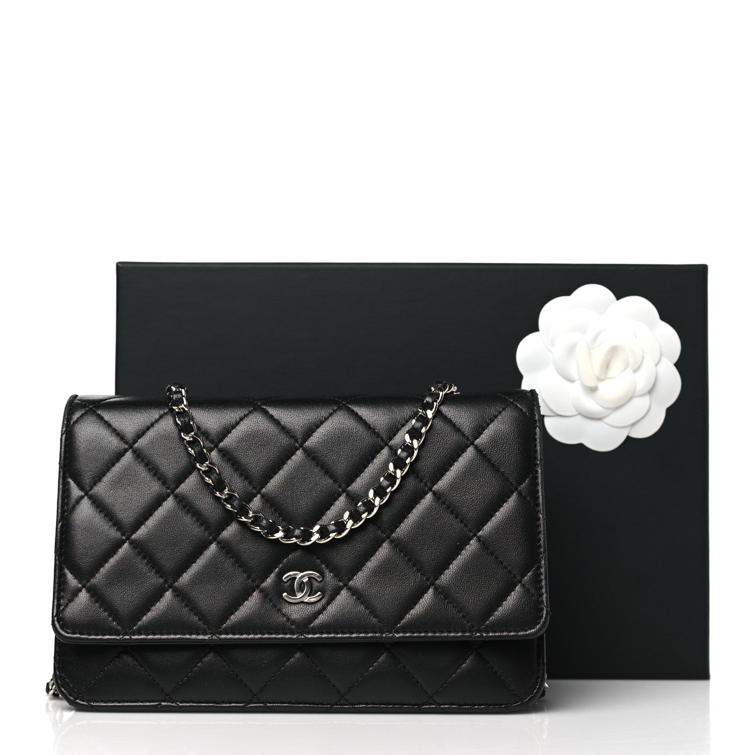 Chanel Lambskin Quilted Wallet On Chain WOC Black 12 of 12