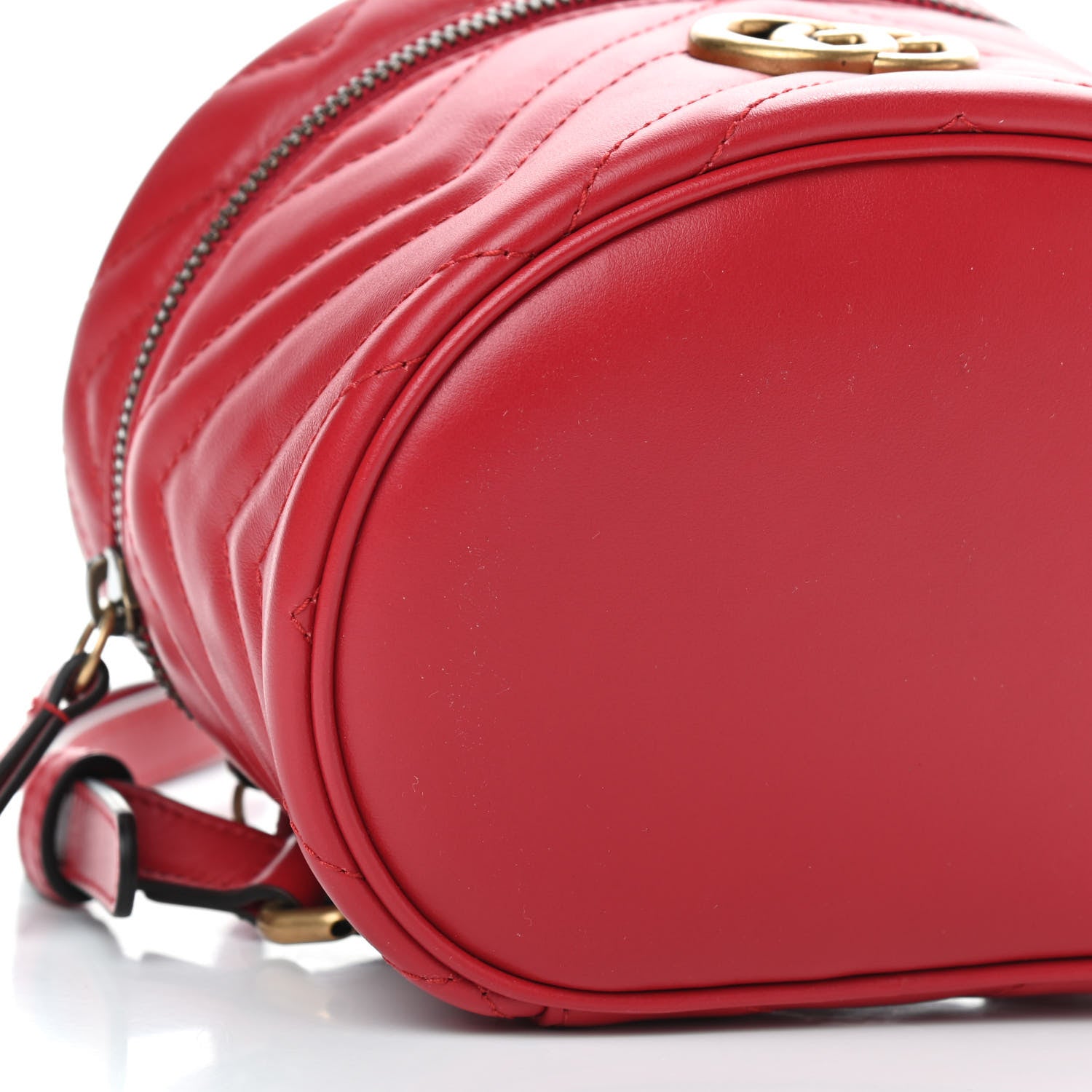 Gucci Calfskin Matelasse Mini GG Marmont Round Backpack Hibiscus Red 7 of 8