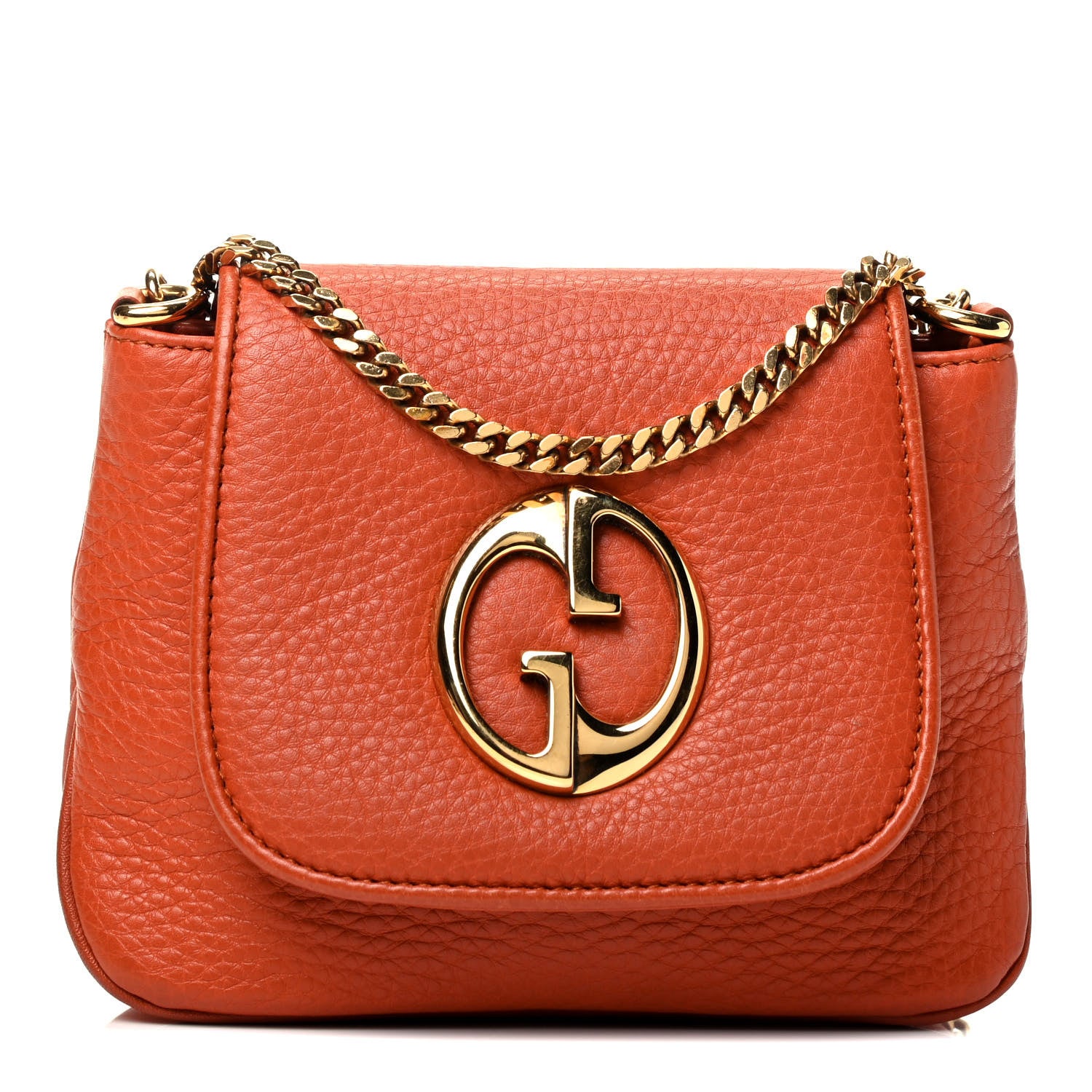 Gucci Pebbled Calfskin Small 1973 Chain Shoulder Bag Orange 1 of 8