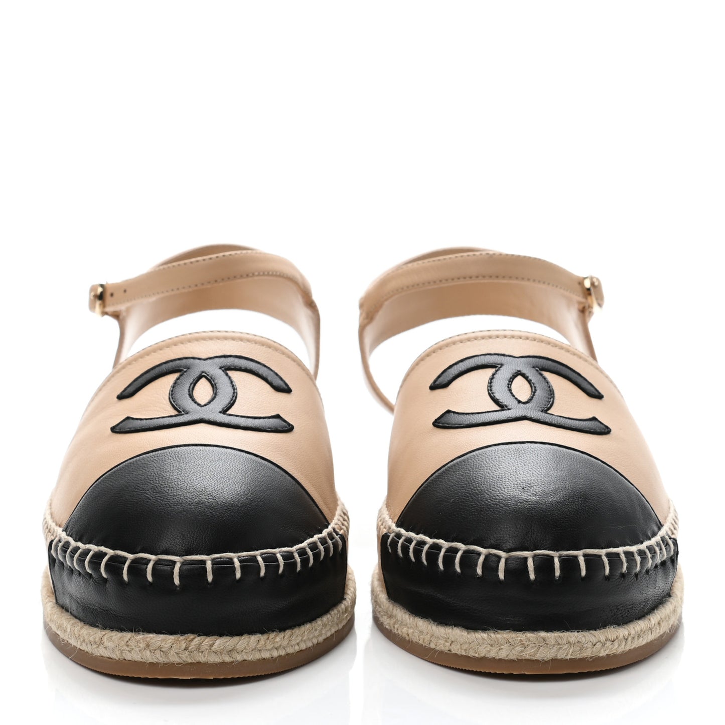 Lambskin Cap Toe CC Espadrille Sandals 41 Beige Black