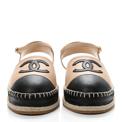 Chanel Lambskin Cap Toe CC Espadrille Sandals 41 Beige Black 2 of 4