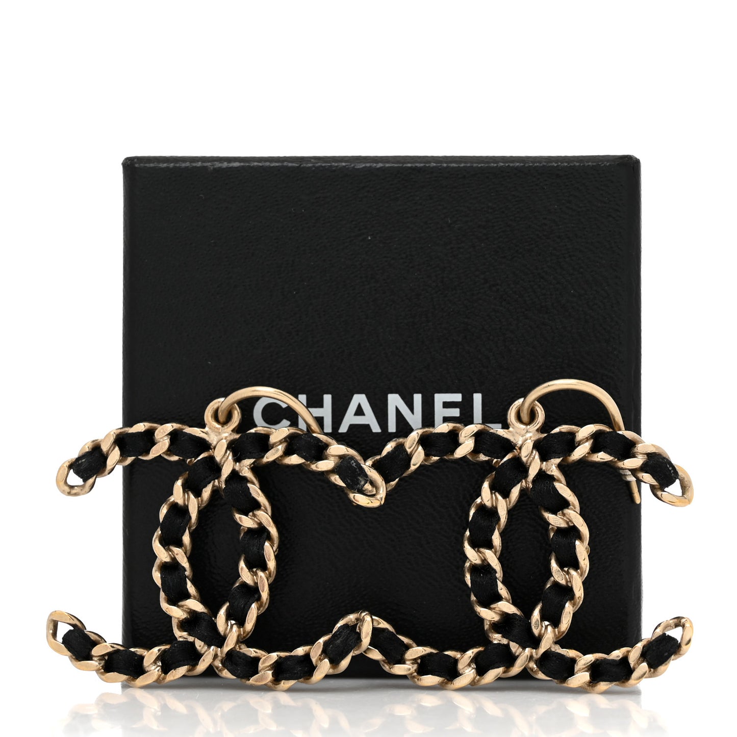 Satin CC Chain Earrings Light Gold Black