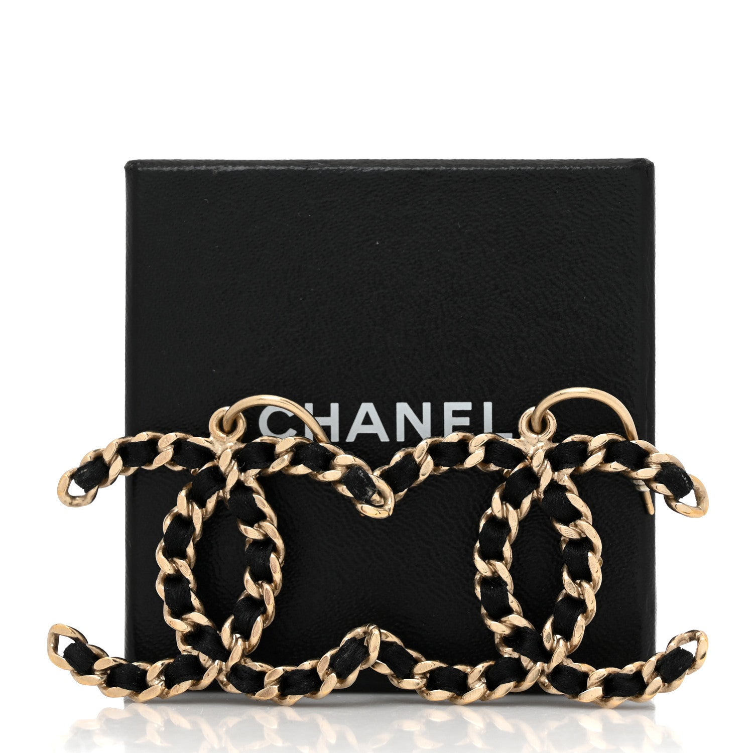 Chanel Satin CC Chain Earrings Light Gold Black 6 of 6