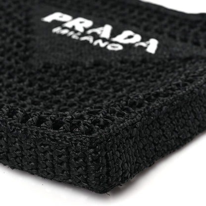 Prada Yarn Raffia Effect Crochet Logo Embroidered Tote Bag Black 8 of 8