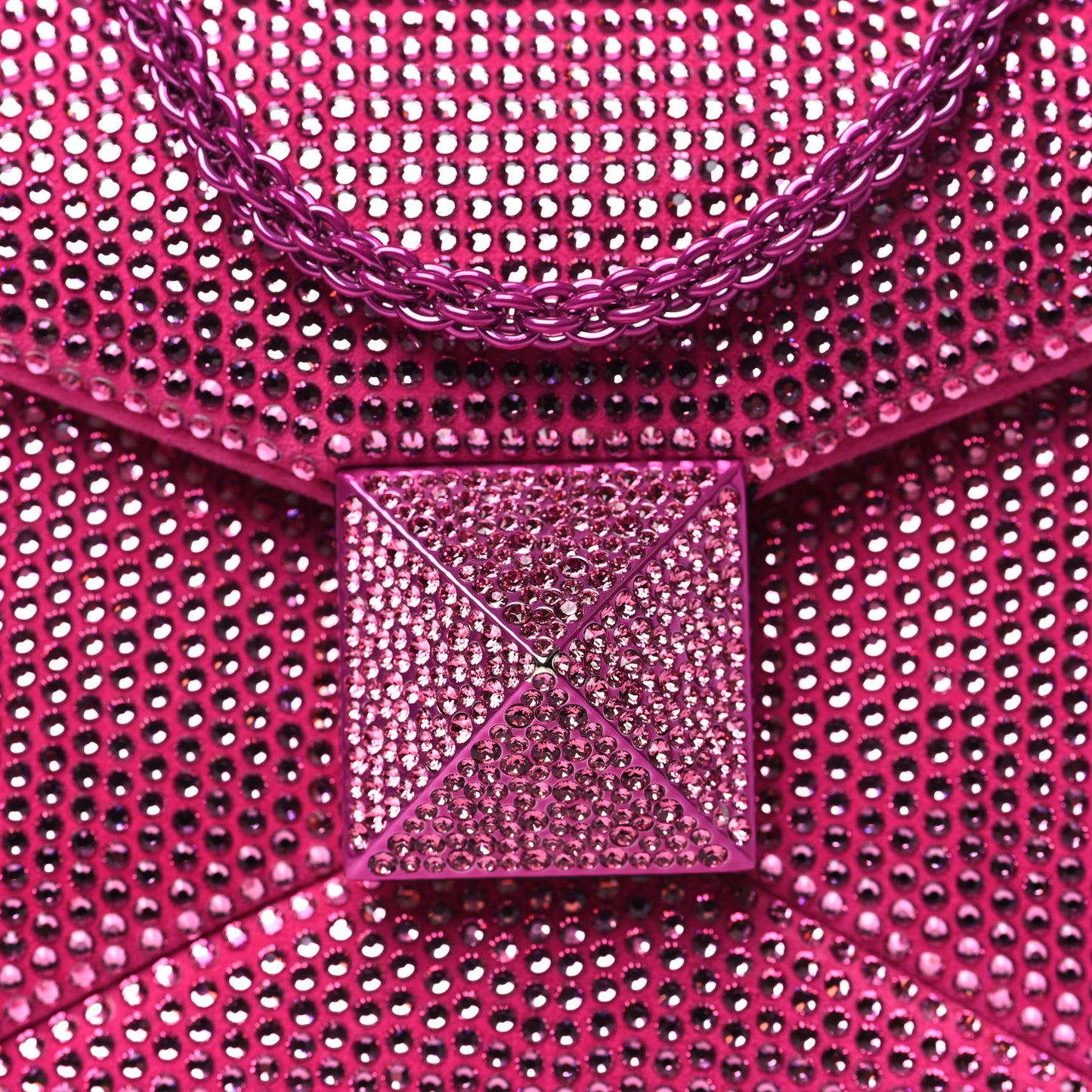 Crystal Suede Embellished Small One Stud Clutch With Chain Pink