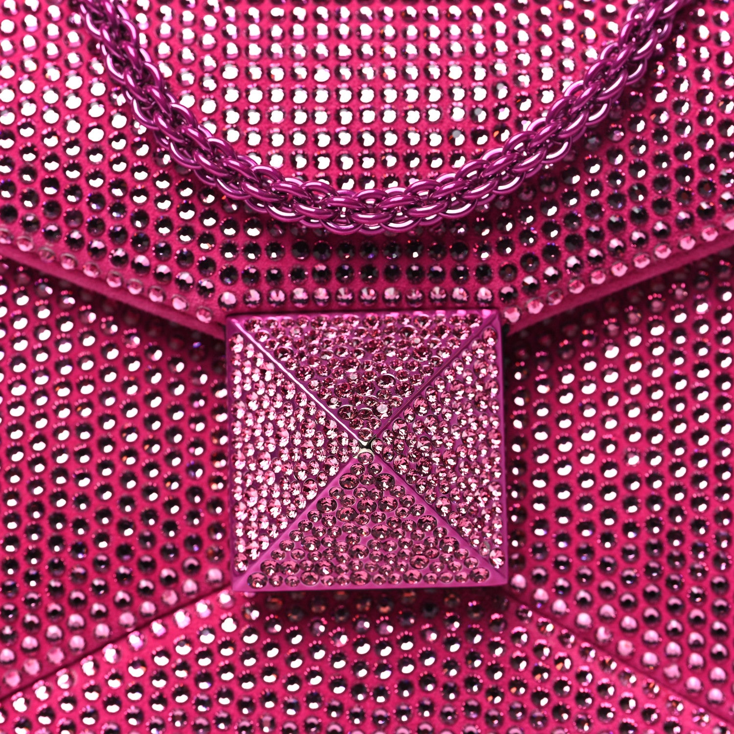 Valentino Garavani Crystal Suede Embellished Small One Stud Clutch With Chain Pink 7 of 9
