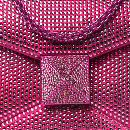 Valentino Garavani Crystal Suede Embellished Small One Stud Clutch With Chain Pink 7 of 9