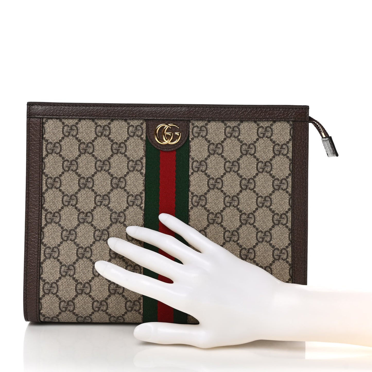 GG Supreme Monogram Web Ophidia Pouch Brown