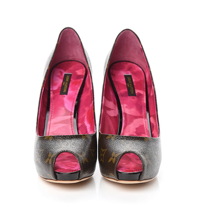 Louis Vuitton Patent Monogram Rosemary Peep Toe Pumps 38.5 2 of 10