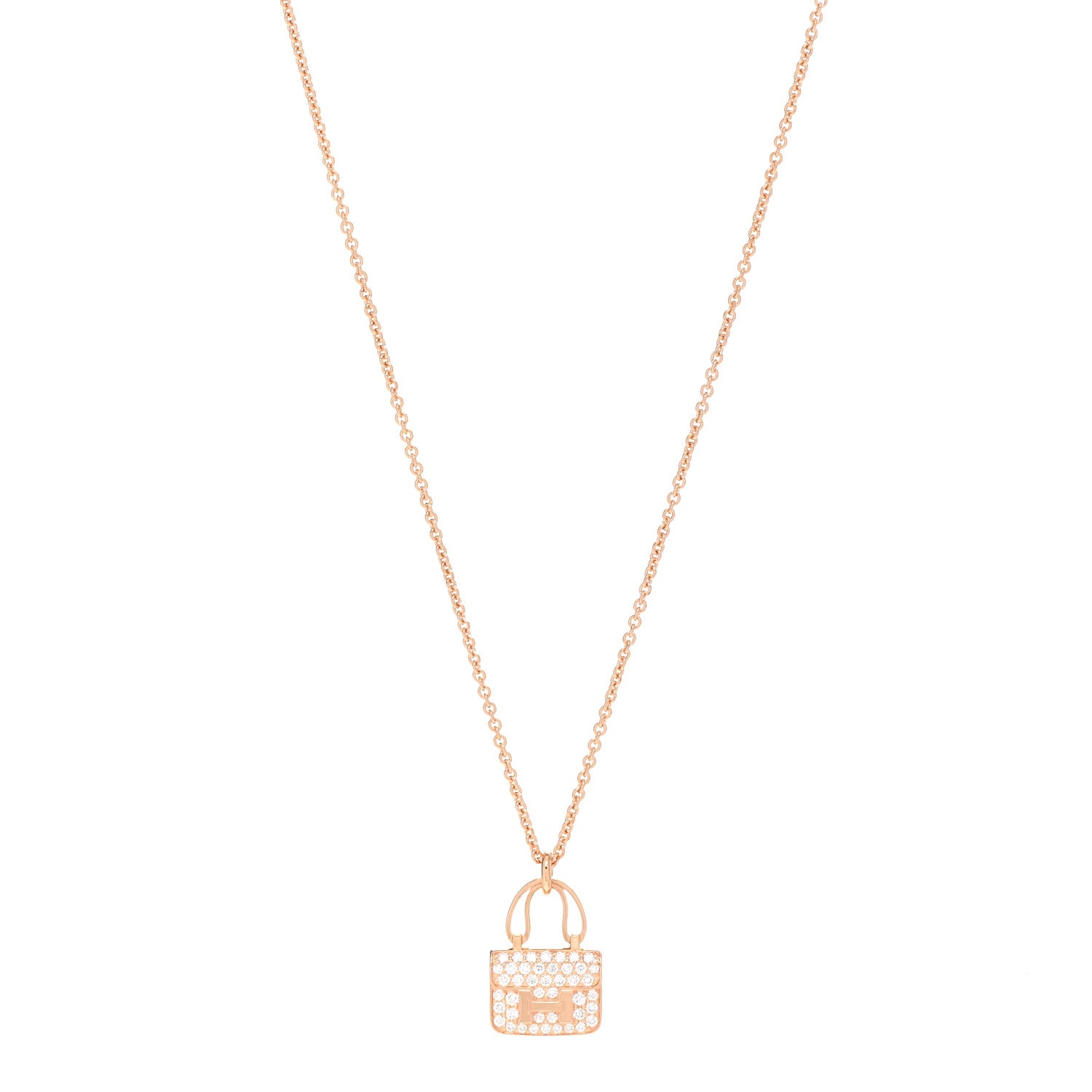 Hermes 18K Rose Gold Diamond Constance Amulettes Pendant Necklace 1 of 6