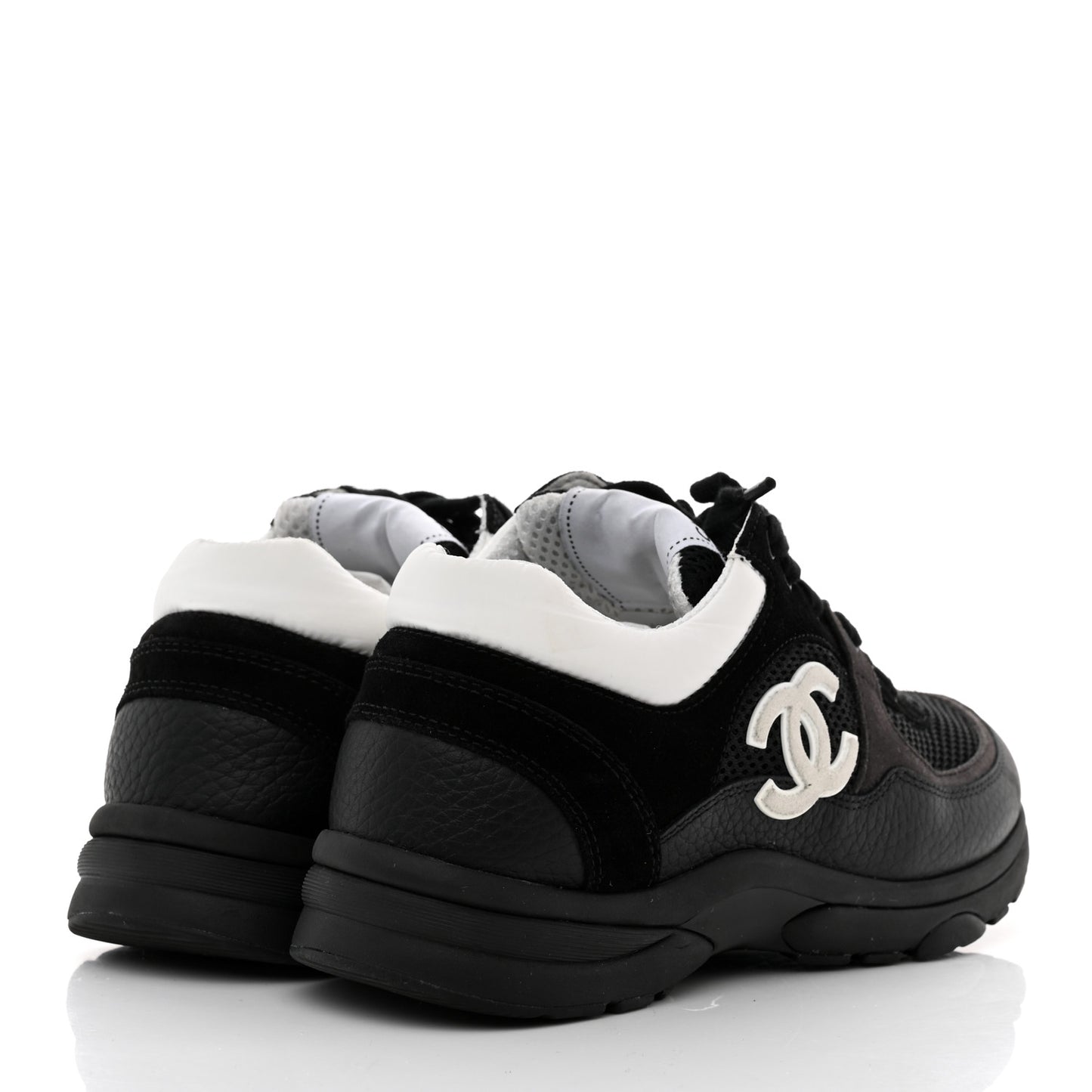 Mesh Suede Grained Calfskin Womens CC Sneakers 36.5 Black White