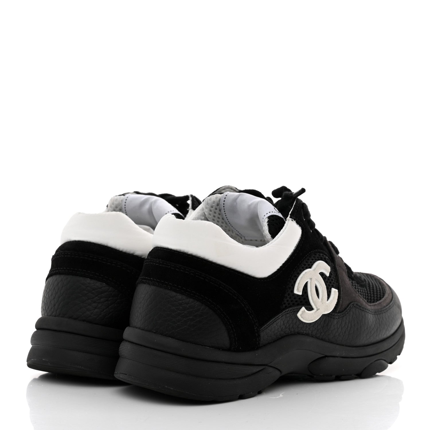 Chanel Mesh Suede Grained Calfskin Womens CC Sneakers 36.5 Black White 4 of 9