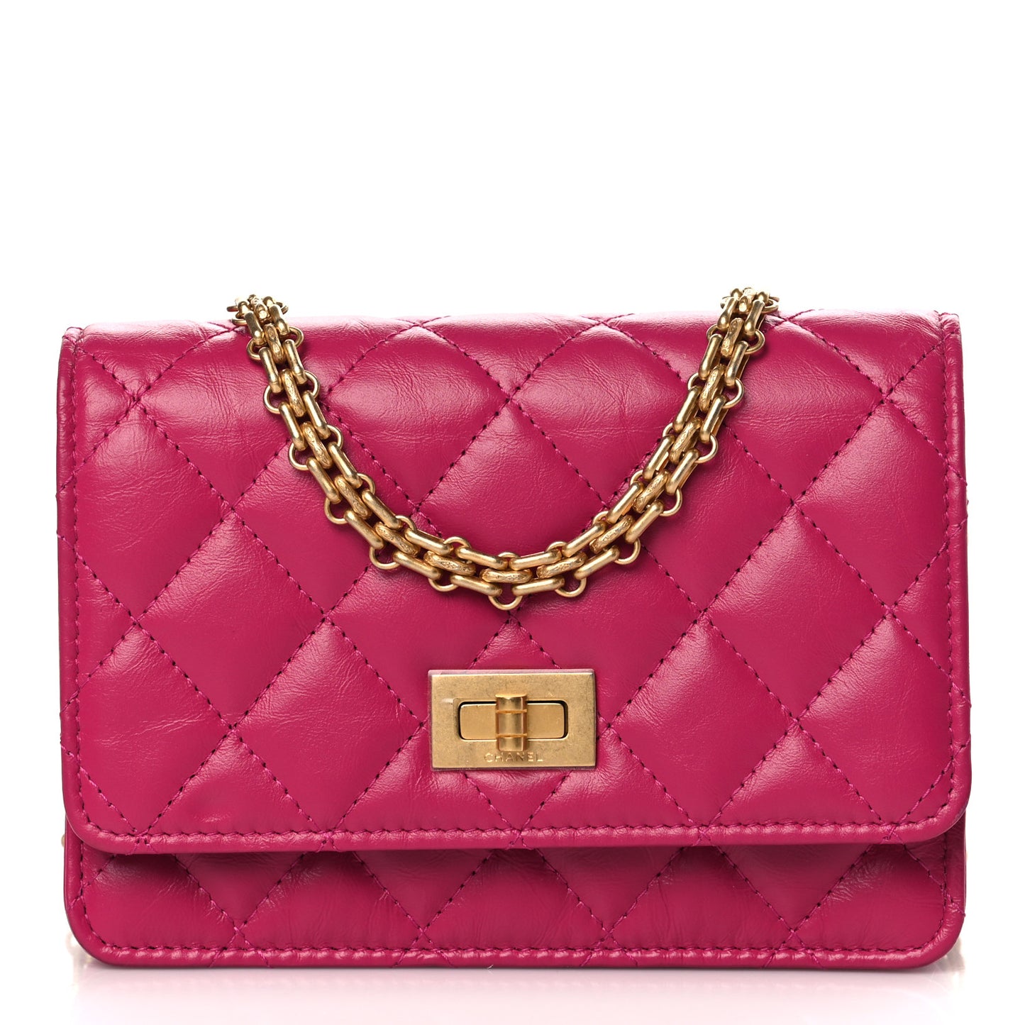 Aged Calfskin Quilted Mini Reissue Wallet On Chain WOC Fuchsia