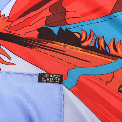 Hermes Silk Cuirs Du Desert II Shawl 140 Lavande Orange Blue 3 of 5