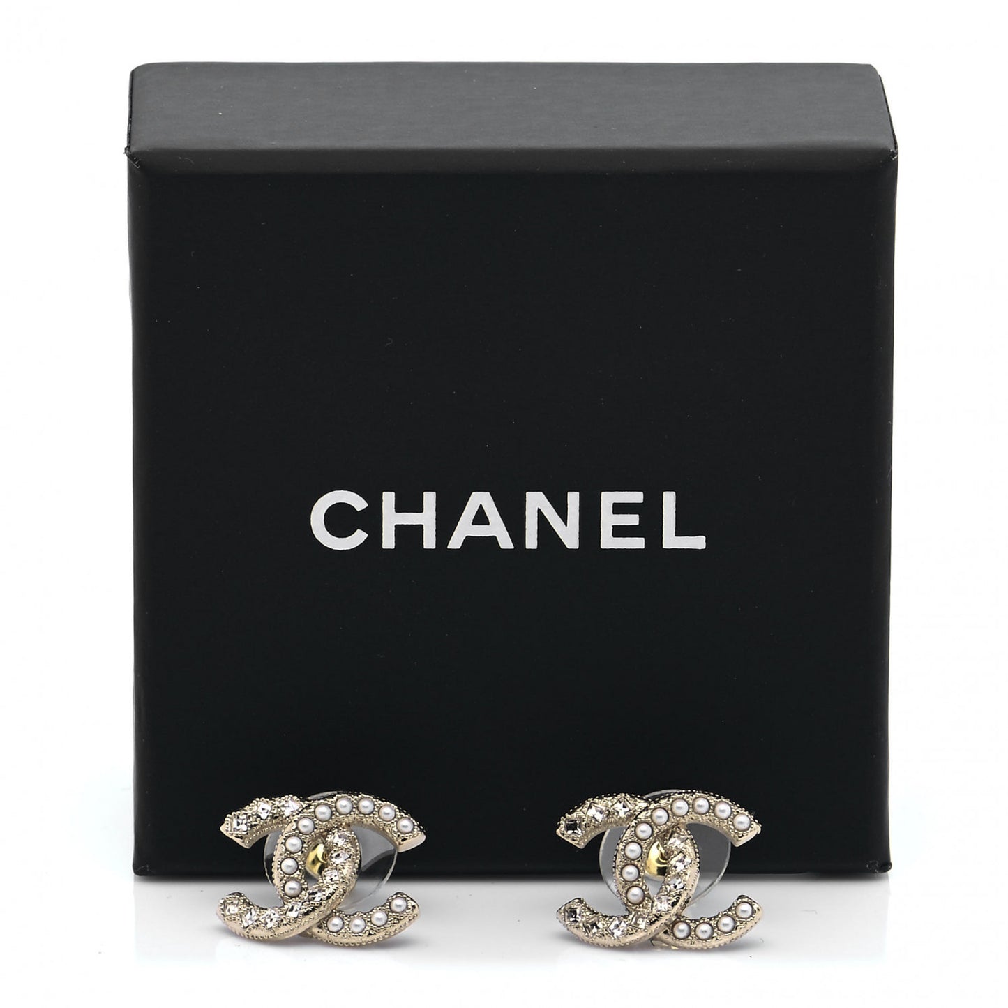 Crystal Pearl CC Earrings Gold