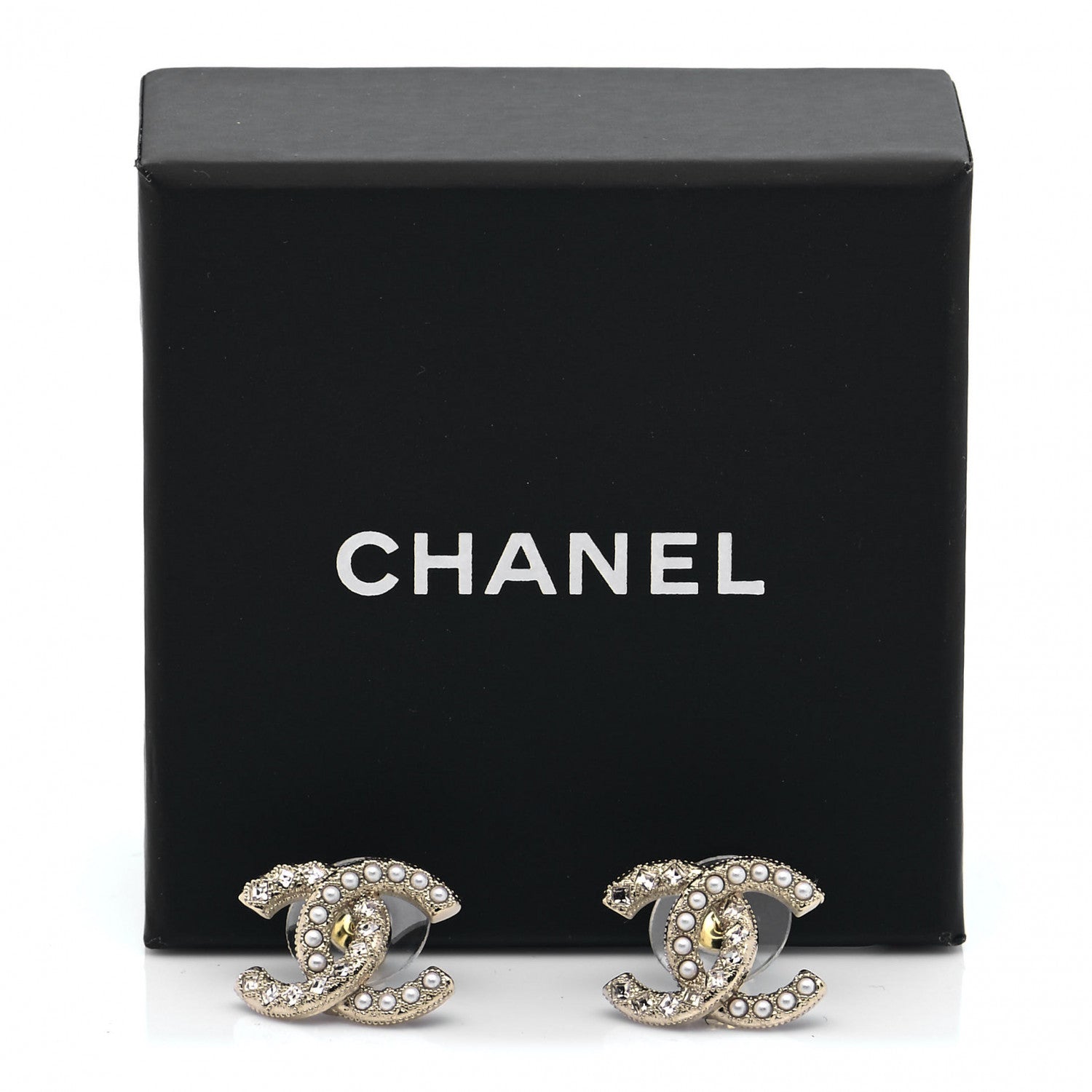 Chanel Crystal Pearl CC Earrings Gold 5 of 5