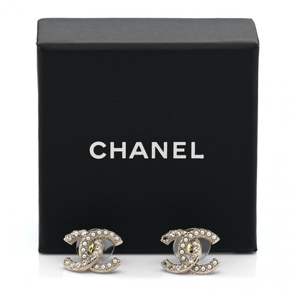 Chanel Crystal Pearl CC Earrings Gold 5 of 5