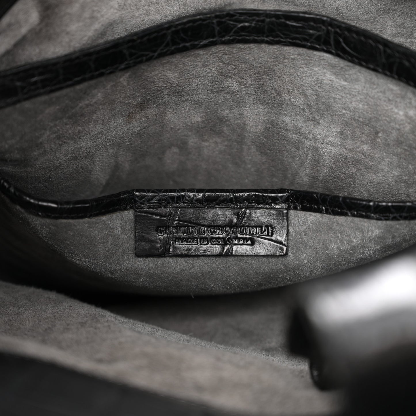 Crocodile Top Handle Satchel Dark Grey