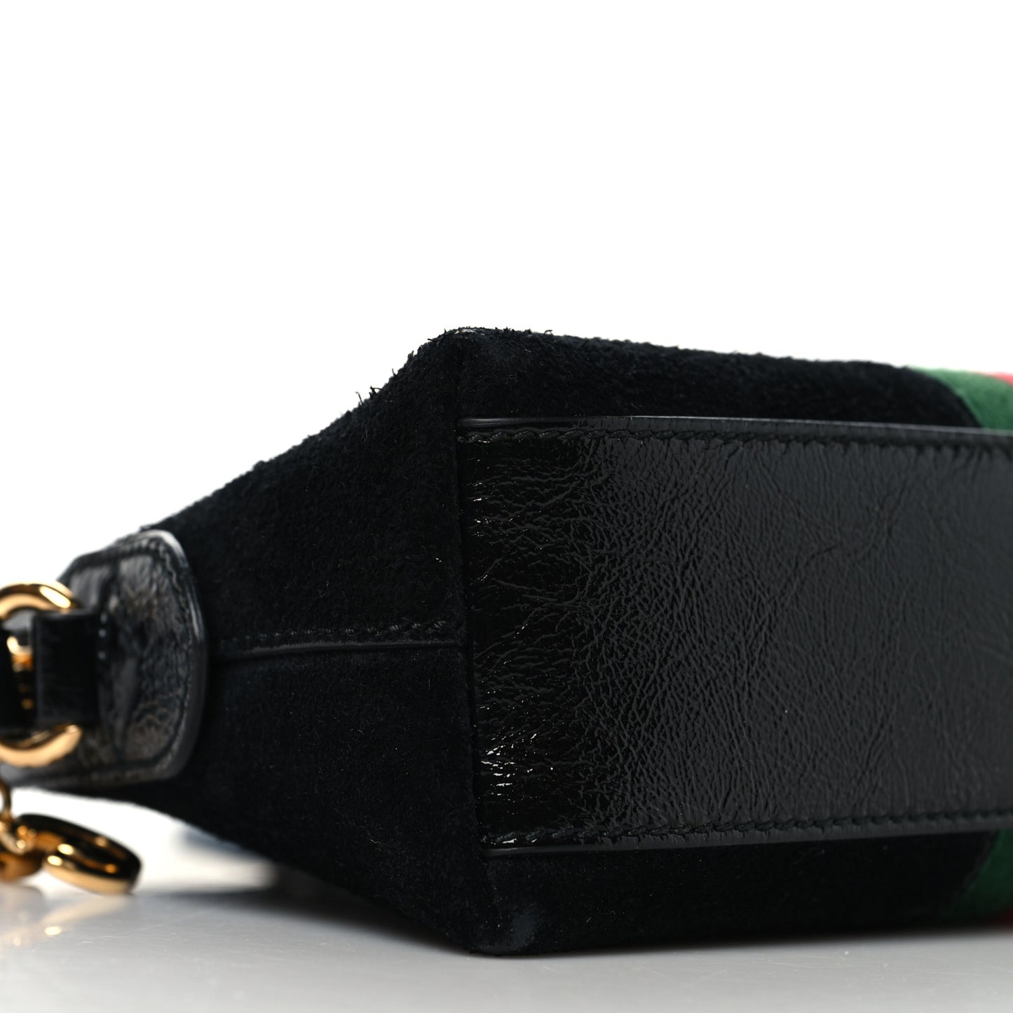 Suede Patent Web GG Small Ophidia Dome Shoulder Bag Black