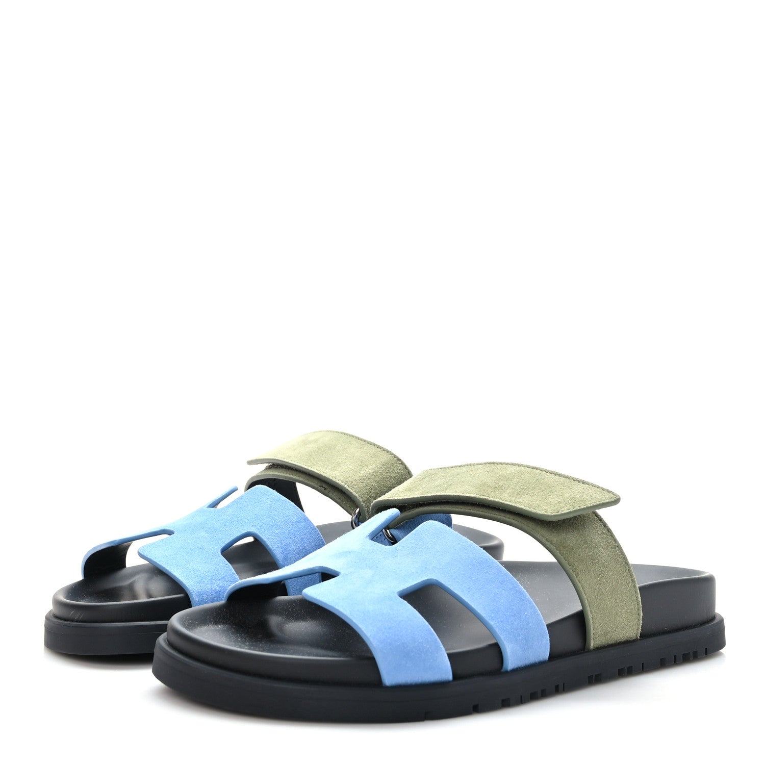 Hermes Suede Goatskin Womens Chypre Sandals 36 Bleu Cameo Vert Celadon 3 of 9