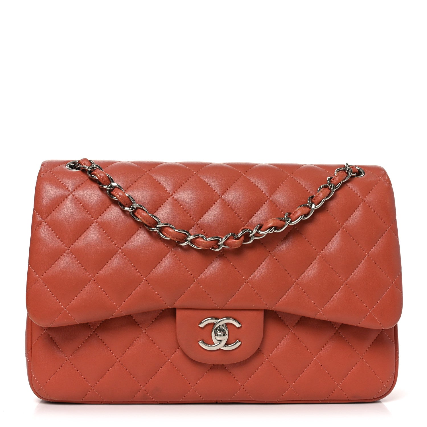 Chanel Lambskin Quilted Jumbo Double Flap Orange 1 of 10