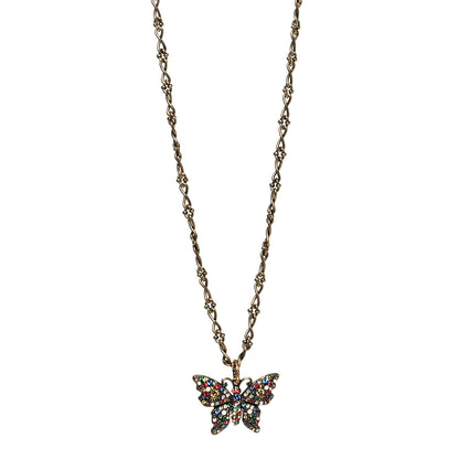 Gucci Metal Crystal Butterfly Necklace Aged Gold Multicolor 1 of 4