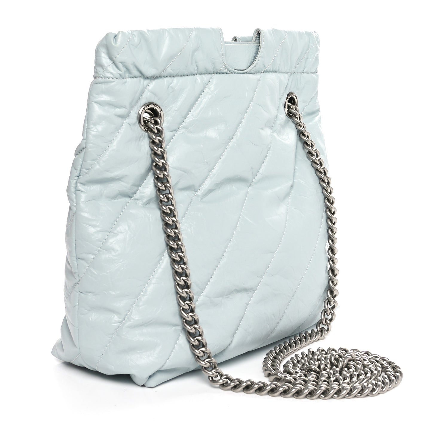 Crushed Calfskin Quilted Crush Small Tote Bag Light Blue