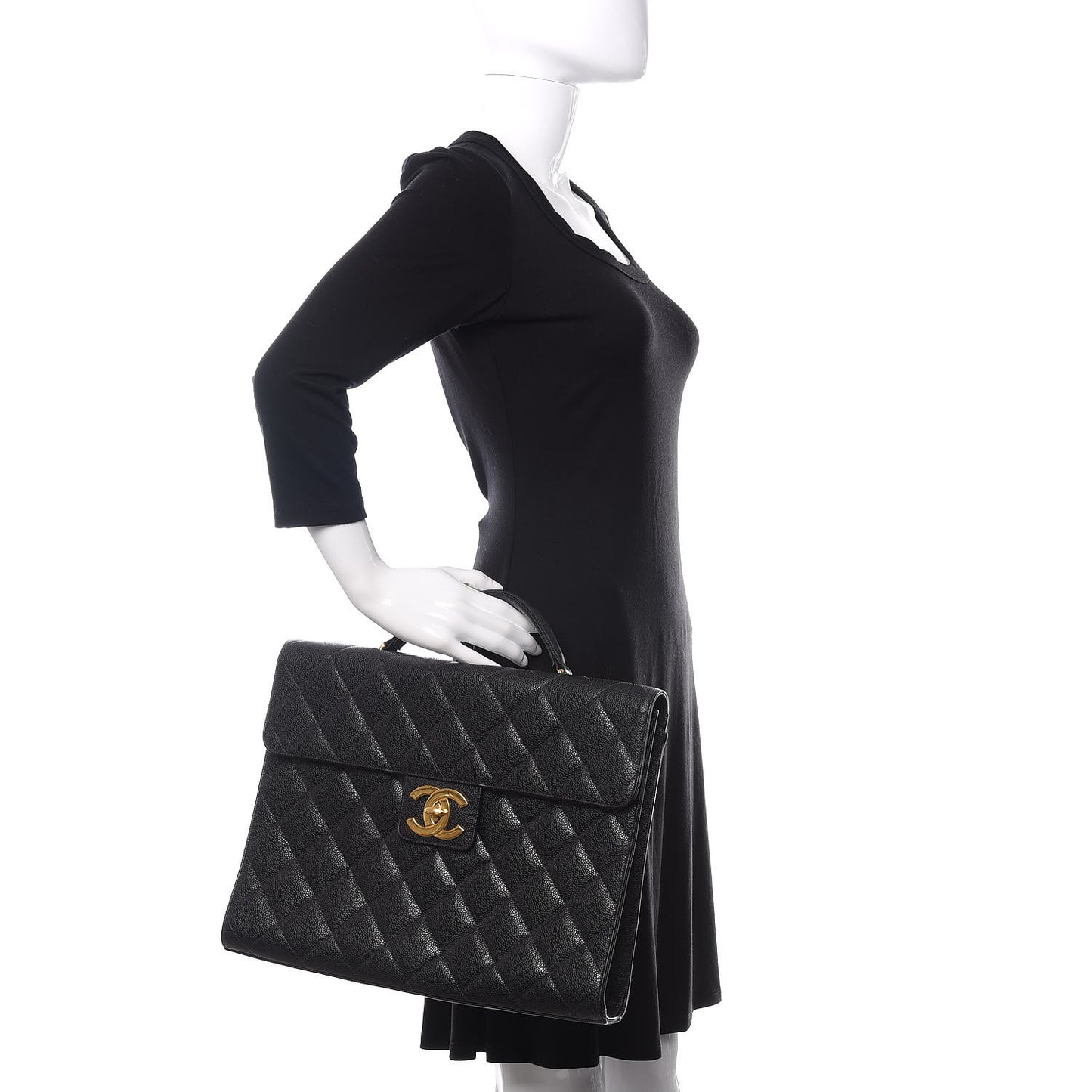 Caviar Quilted Briefcase Laptop Bag Black