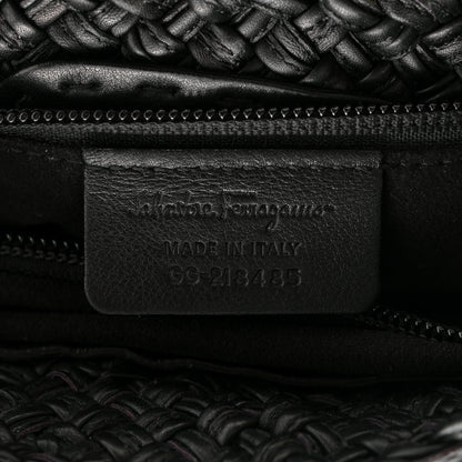 Salvatore Ferragamo Woven Calfskin Gancini Shoulder Bag Black 13 of 19
