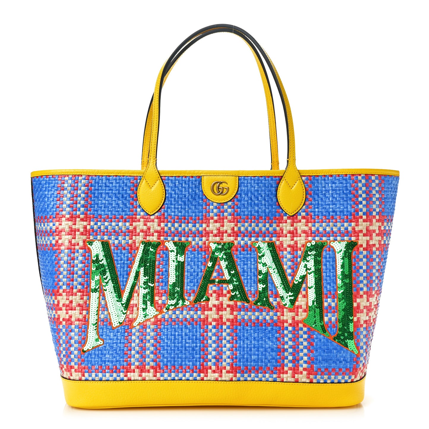 Raffia Calfskin Miami Large Ophidia Shopping Tote Multicolor
