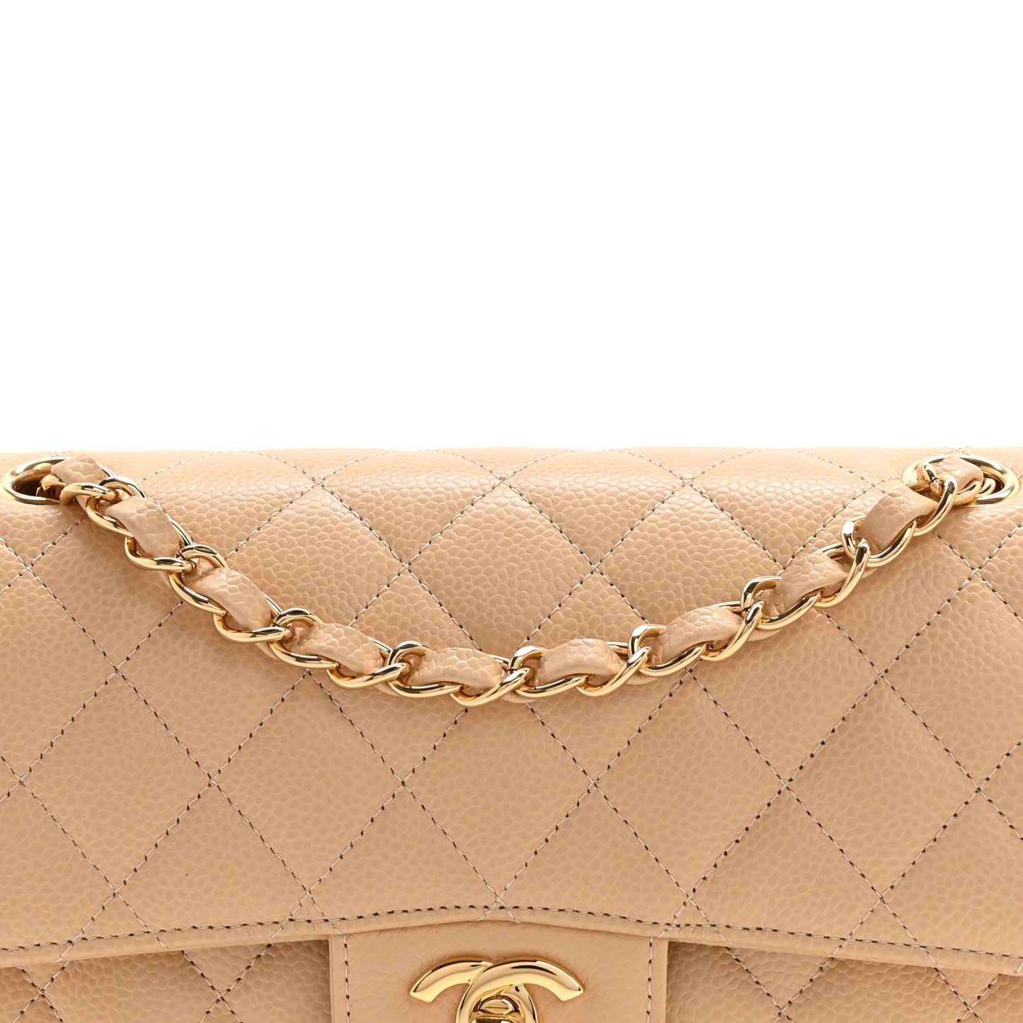 Caviar Quilted Small Double Flap Beige