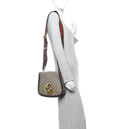 Gucci GG Supreme Monogram Textured Dollar Calfskin Web Medium Blondie Top Handle Shoulder Flap Bag Beige Ebony New Acero 2 of 12