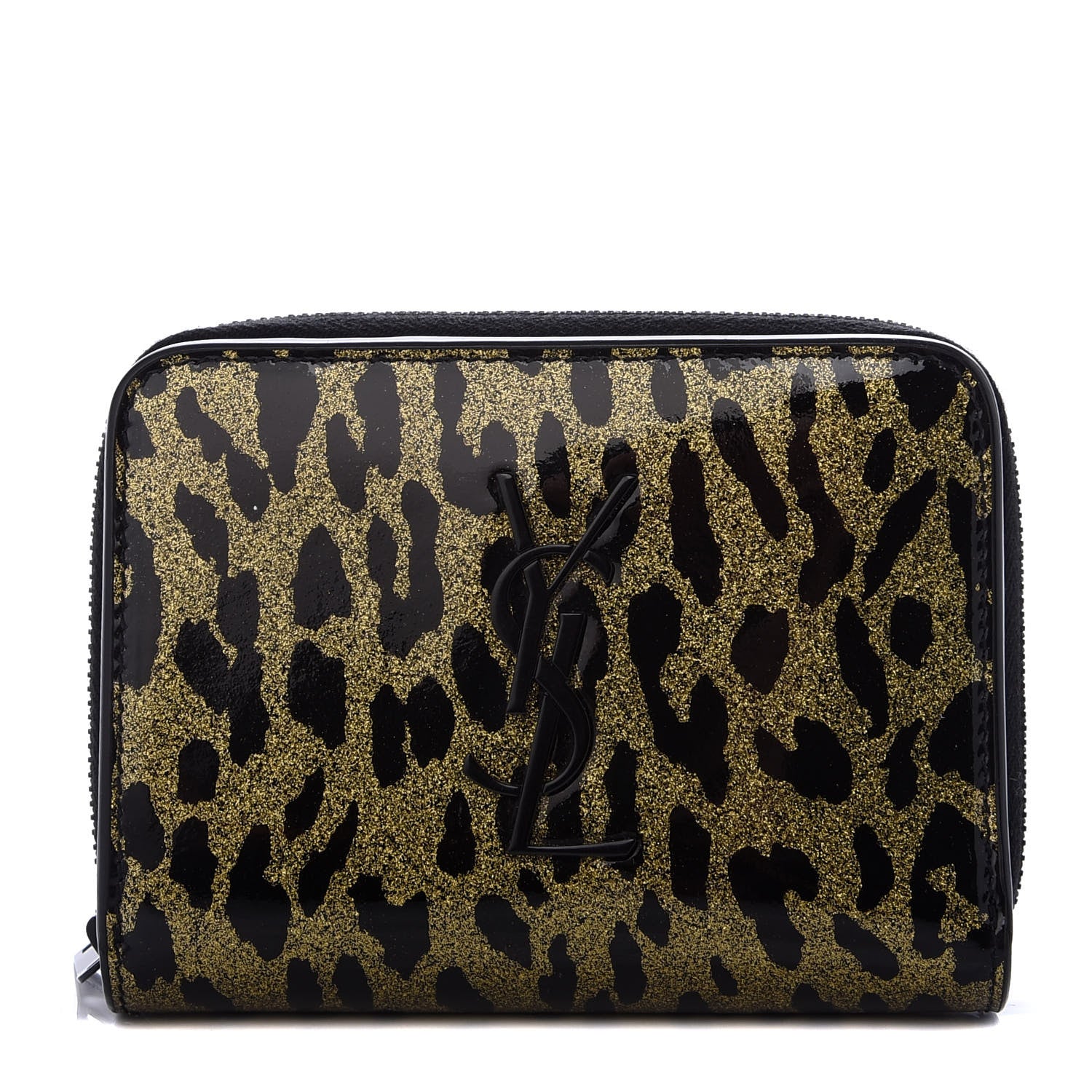 Saint Laurent Patent Glitter Leopard Monogram Compact Wallet Black Multi 1 of 7