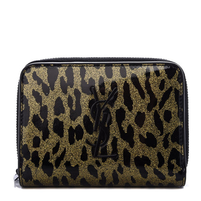 Saint Laurent Patent Glitter Leopard Monogram Compact Wallet Black Multi 1 of 7