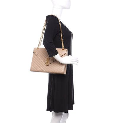 Saint Laurent Grain De Poudre Matelasse Chevron Large Monogram Satchel Dark Beige 2 of 14