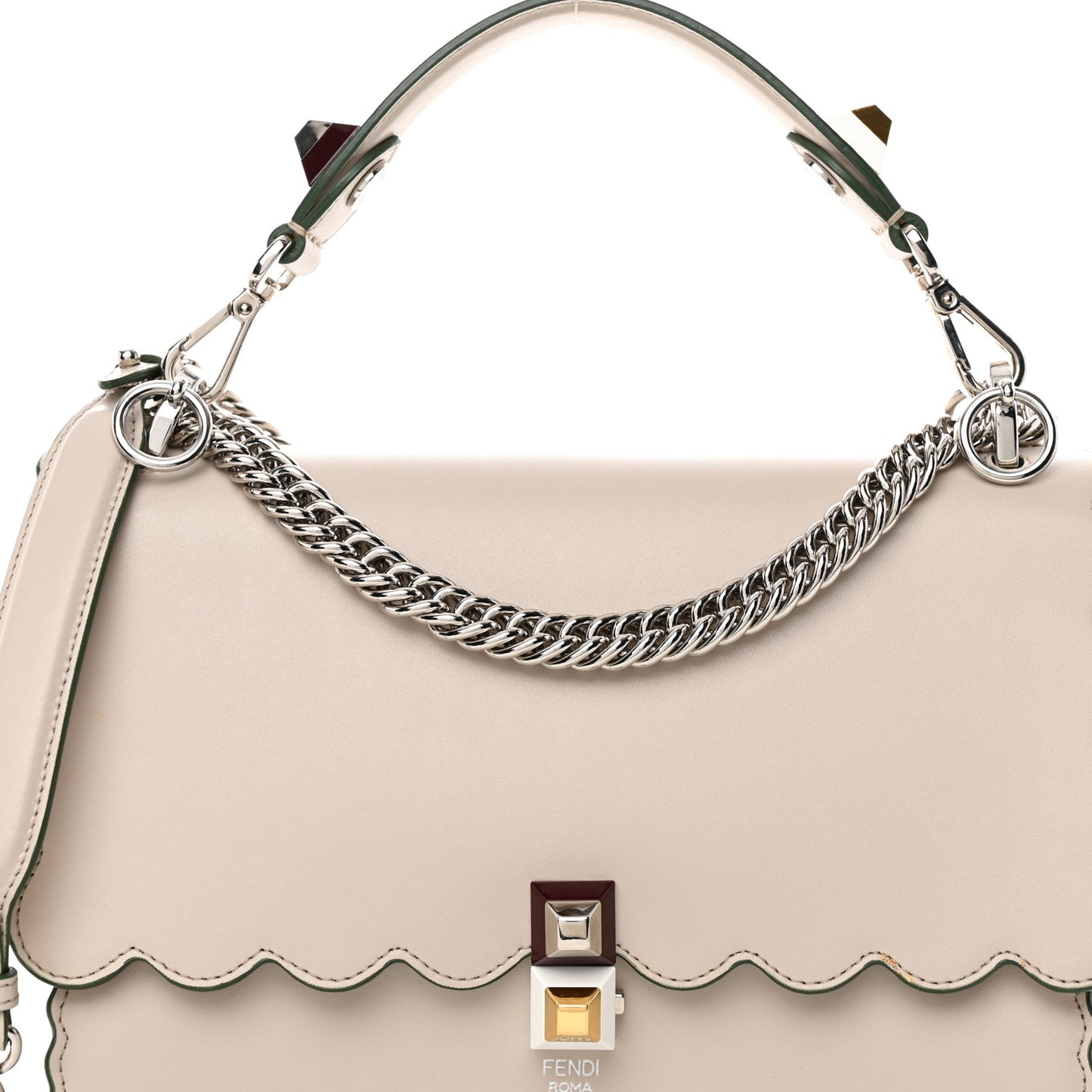Vitello Liberty Scalloped Studded Kan I Shoulder Bag Grigio Polvere