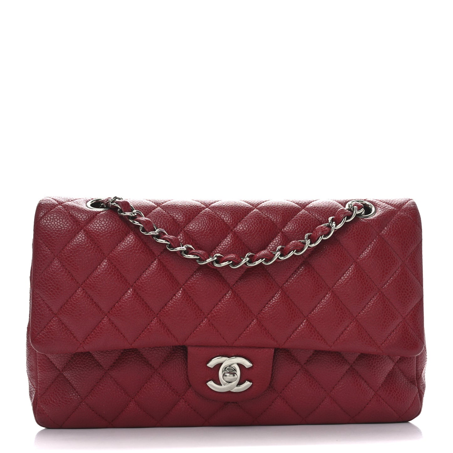 Caviar Quilted Medium Double Flap Red