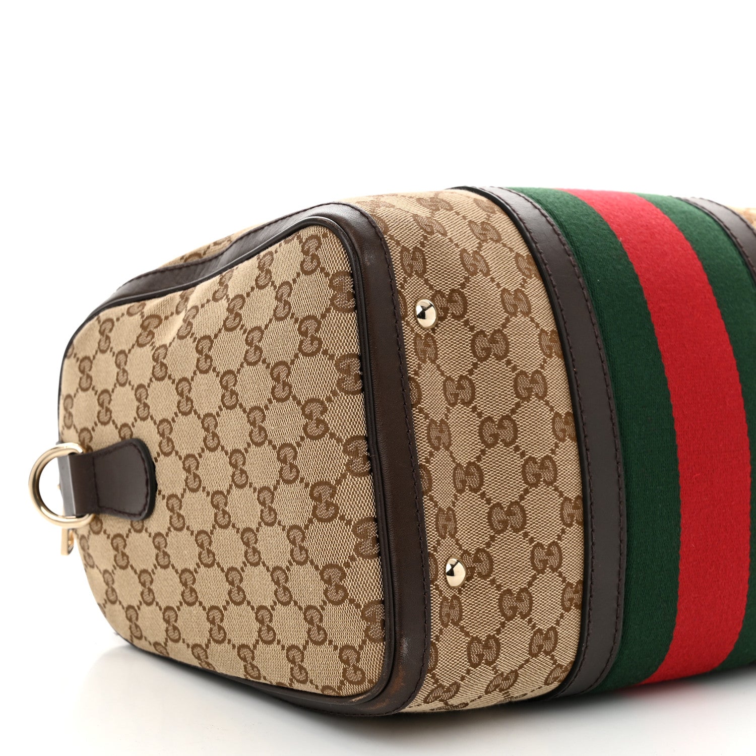 Gucci Monogram Selleria Calfskin Vintage Web Medium Boston Beige Ebony Cocoa 9 of 10