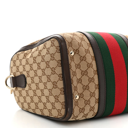 Gucci Monogram Selleria Calfskin Vintage Web Medium Boston Beige Ebony Cocoa 9 of 10