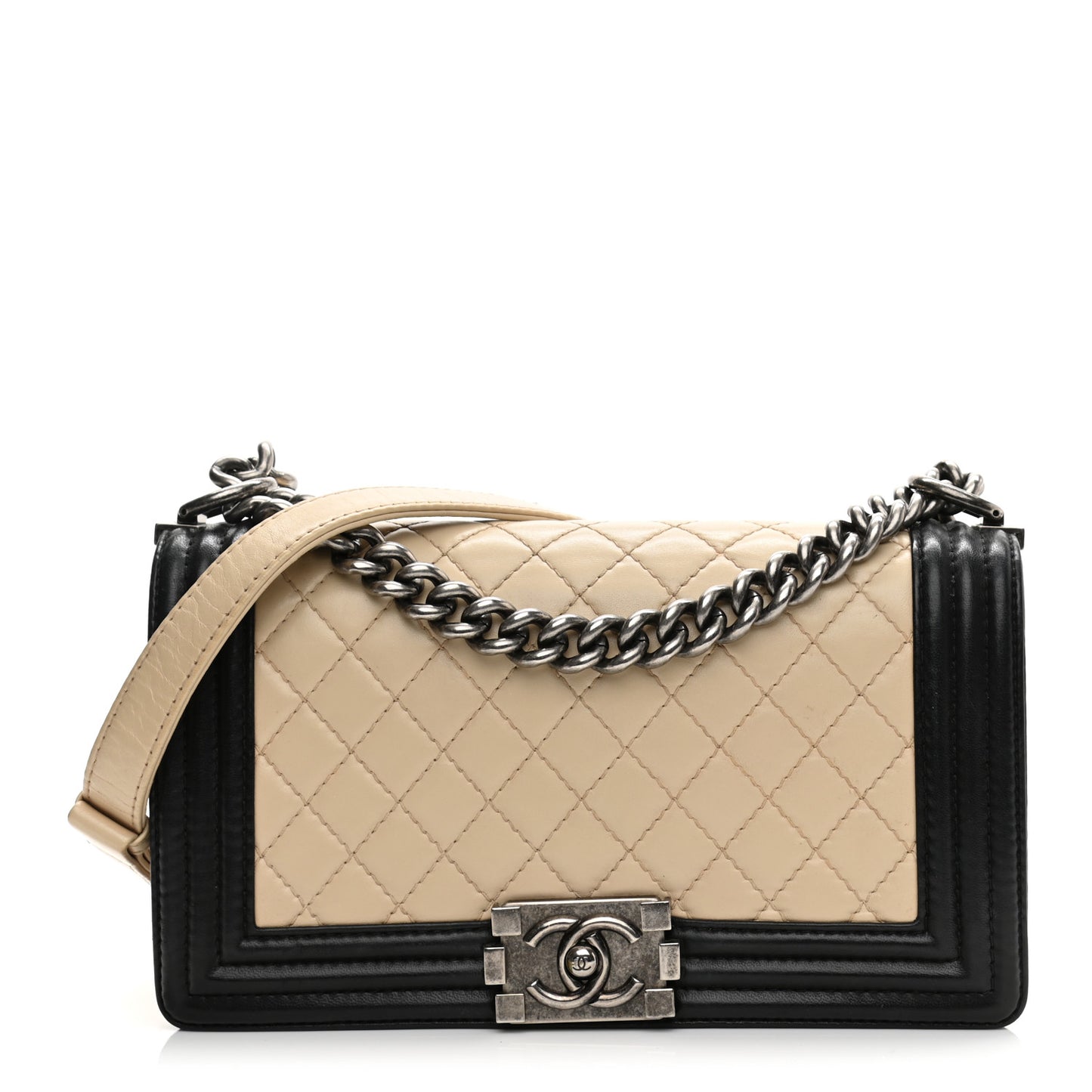 Lambskin Quilted Medium Boy Flap White Black